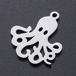 Stainless Steel Color 201 Stainless Steel Pendants, Octopus, Hollow, Stainless Steel Color, 20x17.5x1mm, Hole: 1.5mm