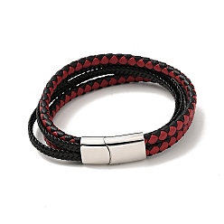 Rouge Bracelet multi-rangs tressé en cuir microfibre avec 304 fermoir magnétique en acier inoxydable pour homme femme, rouge, 8-5/8 pouce (22 cm)
