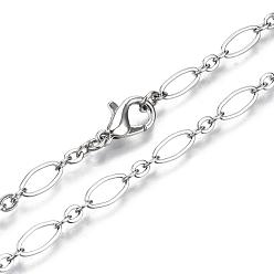 Platinum Brass Cable Chains Necklace Making, with Lobster Claw Clasps, Platinum, 23.62 inch(60cm) long, Link 1: 9x4x0.6mm, Link 2: 3.5x3x0.6mm, Jump Ring: 5x1mm