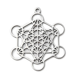 Stainless Steel Color 201 Stainless Steel Pendants, Laser Cut, Metatron Cube Charm, Stainless Steel Color, 33x27x1mm, Hole: 1.8mm