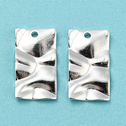 925 Sterling Silver Plated Eco-friendly Brass Pendants, Cadmium Free & Lead Free, Textured Rectangle Charm, 925 Sterling Silver Plated, 17x9.5x1.5mm, Hole: 1.2mm