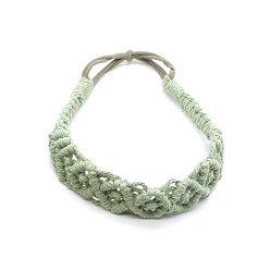 Light Green Solid Color Hand Braided Cotton Rope Elastic Headband, Woman Casual Boho Hair Accessories for Yoga, Light Green, Inner Diameter: 150mm