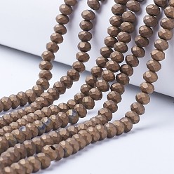 Copper Plated Electroplate Transparent Glass Beads Strands, Full Plated, Faceted, Matte, Rondelle, Copper Plated, 2.5x2mm, Hole: 0.4mm, about 199pcs/strand, 13.4 inch(34cm)