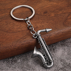 Antique Silver & Platinum Alloy Keychain, Music Gift Pendant, Musical Instruments, Antique Silver & Platinum, 10.2x3.5cm
