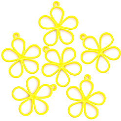 Yellow DIY Jewelry Accessories Hollow Flower Alloy Pendant, Yellow, 19x17mm