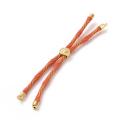 Coral Nylon Cord Silder Bracelets, for Connector Charm Bracelet Making, with Rack Plating Golden Brass Findings, Long-Lasting Plated, Cadmium Free & Lead Free, Coral, 8-5/8~9-1/8x1/8 inch(22~23x0.3cm), Hole: 2mm