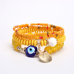 Yellow B0084-11 Bohemian Multi-layer Metal Shell Evil Eye Bracelet for Women's Personality and Fashion Jewelry