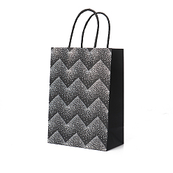 Others Stamping Style Kraft Paper Bags, with Handle, Gift Bags, Shopping Bags, Rectangle, Wave Pattern, 15x8x21cm