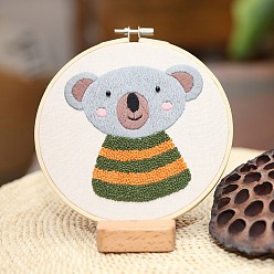 Bear DIY Embroidery Kits, Including Printed Cotton Fabric, Embroidery Thread & Needles, Embroidery Hoop, Bear Pattern, 160mm