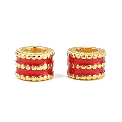 Rot Messing Perlen, Kolumne, mit Emaille, cadmiumfrei und bleifrei, Gestell, langlebig überzogen, echt 18 k vergoldet, rot, 6x4 mm, Bohrung: 3 mm