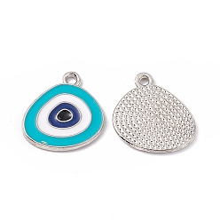 Dark Turquoise Alloy Pendants, with Enamel, Triangle with Evil Eye Charm, Platinum, Dark Turquoise, 18x17x1.5mm, Hole: 1.6mm