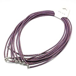 Фиолетовый Плетеные кожаные шнуры, для ожерелья делает, латуни с застежками омаров, фиолетовые, 21 дюйм, 3 мм
