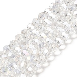 Clear Transparent Glass Beads, 32 Facets, AB Color Plated, Round, Clear, 8x7~7.5mm, Hole: 1.5mm, about 66pcs/strand, 18.82''~19.06''(47.8~48.4cm)