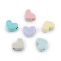 Mixed Color Opaque Resin European Beads, large hole bead, Flocky Heart, Mixed Color, 15x19x8.5mm, Hole: 4mm