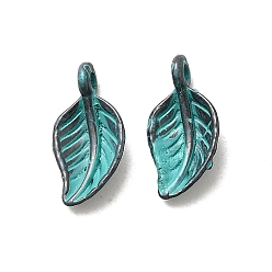 Античный Бронзовый Зеленый Сплавочные подвески тибетского стиля, лист, без кадмия, без никеля и без свинца, долговечный, античная бронза и зеленая патина, 15x7.5x3.5 мм, отверстие : 1.5 мм