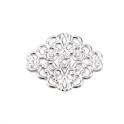 Платина Железные филигранные столярные ссылки, гравированные металлические украшения, ромб, платина, 37x30x0.5 мм