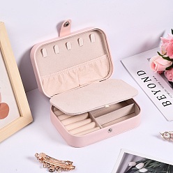 Pink Portable Travel PU Leather Jewerly Organizer Case with Snap Button, for Earrings Necklaces Rings Storage, Rectangle, Pink, 11x16x5cm