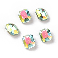 Light Azore AB Стеклянные кабошоны со стразами в стиле AB, плоская задняя и задняя, прямоугольные, светлый азор аб, 8x6x4 мм