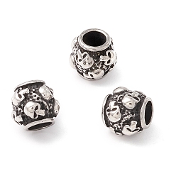 Antique Silver 304 Stainless Steel European Beads, Large Hole Beads, Manual Polishing, Column, Antique Silver, 9.5x8.5mm, Hole: 4.5mm