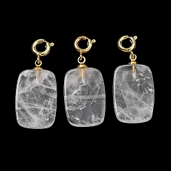 Хрусталь Подвеска из натурального кварцевого хрусталя, с латунными весной кольцевых застежками, золотые, прямоугольные, 30.5~31.5 мм