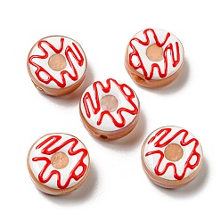 Rouge Brins de perles en émail au chalumeau faits à la main, donut, rouge, 15.5x7~8.5mm, Trou: 1.5mm, Environ 25 pcs/chapelet