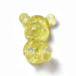 Светло-хаки Прозрачные смолы кабошоны, 3d блестящий медведь, светлый хаки, 28x19x11 мм