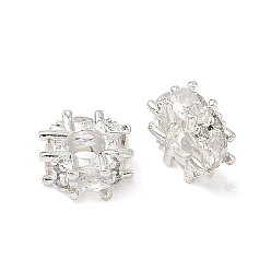 Серебро Латунные прозрачные бусины из кубического циркония, без кадмия и без свинца, стойки покрытие, долговечный, плоско-круглые, серебряные, 9x4 мм, отверстие : 3.5 мм