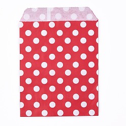 Red Kraft Paper Bags, No Handles, Food Storage Bags, Polka Dot Pattern, Red, 18x13cm