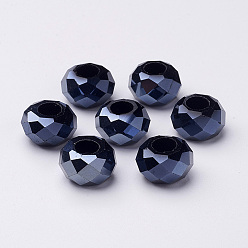 Black Handmade Crystal European Beads, Large Hole Beads, Imitation Austrian, Rondelle, Black, 14x8mm, Hole: 5mm