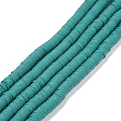 Turquoise Foncé Brin de perles pate polymère faits à la main , pour les fournitures de bricolage bijoux artisanat, perles heishi, disque / plat rond, turquoise foncé, 6x0.5~1mm, Trou: 1.8mm, Environ 290~320 pcs/chapelet, 15.75 pouces ~ 16.14 pouces (40~41 cm)