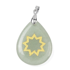 Зеленый Авантюрин Естественный зеленый авантюрин подвески, с реечной обшивкой латунными выводами, без кадмия и без свинца, подвеска в виде капли и звезды, 31x25x5~7 мм, отверстие : 4.5x4 мм