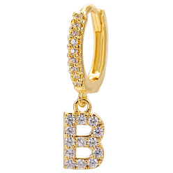 Letter B Clear Cubic Zirconia Initial Letter Dangle Hoop Earrings, Golden Brass Jewelry for Women, Letter.B, 22mm