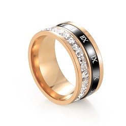Rose Gold Titanium Steel Rhinestone Finger Rings for Women Men, Roman Numerals, Rose Gold, US Size 10 1/4(19.9mm)