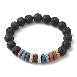 Colorful Dyed Natural Lava Rock Beaded Stretch Bracelets for Kid, Colorful, Inner Diameter: 1-7/8 inch(4.9cm)