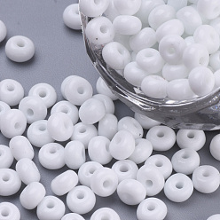 White Baking Paint Glass Seed Beads, Round, White, 4~4.5x3mm, Hole: 1~1.2mm, about 4500pcs/bag, about 450g/bag