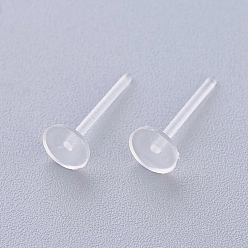 Clear Plastic Stud Earring Findings, Flat Round, Clear, 12x5mm, Pin: 1mm, about 1000pcs/bag