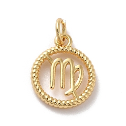 Virgo Brass Charms, Cadmium Free & Lead Free, Real 18K Gold Plated, Ring with Twelve Constellations, Virgo, 14.5x12x2mm, Hole: 3.4mm