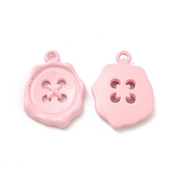 Pink Spray Painted Alloy Pendants, Button Charm, Pink, 21x16x3mm, Hole: 1.8mm