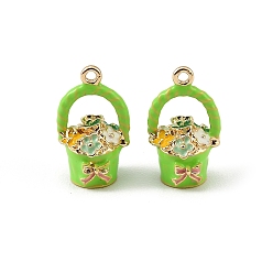 Лайм Подвески из эмали и сплава, подвески в виде цветочных корзин, долговечный, стойки покрытие, золотые, желто-зеленые, 19.5~20x11.5x10.5~11 мм, отверстие : 1.4 мм