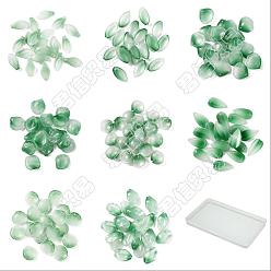 Dark Sea Green 8Bags 8 Style Handmade Lampwork Pendants, Petaline, Dark Sea Green, 13.5~20x9.5~19x3~5.5mm, hole: 1mm, 1bag/style