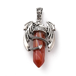 Banded Agate Natural Banded Agate Pointed Pendants, Faceted Bullet Charms, with Rack Plating Platinum Tone Alloy Dragon Findings, Cadmium Free & Lead Free, Dyed & Heated, 39~41x24~25x13~14mm, Hole: 4x8mm
