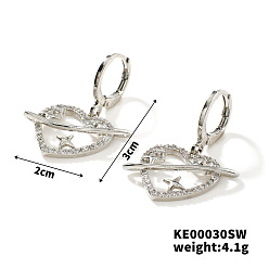 Платина Сладкие крутые минималистичные серьги-кольца из латуни с цирконием и сердцем Love Heart Planet, модные высококачественные простые серьги, платина, 30x20 мм