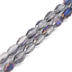 Mauve Electroplate Glass Beads Strands, Half Plated, Faceted, Oval, Mauve, 6x4mm, Hole: 1mm, about 72pcs/strand, 16 inch