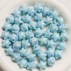 Light Blue UV Plating Plastic Beads, Iridescent Star, Light Blue, 16x16mm, Hole: 2.5mm