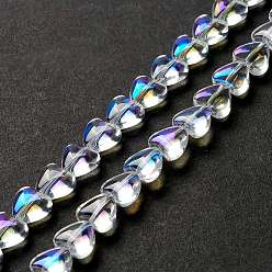 Clair AB Transparent perles de verre brin, cœur, clair ab, 7.5~8.5x8~8.5x4~4.5mm, Trou: 1mm, Environ 44~45 pcs/chapelet, 12.56~12.87 pouce (31.9~32.7 cm)