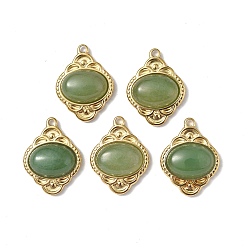 Green Aventurine Vacuum Plating 201 Stainless Steel Natural Green Aventurine Pendants, Real 18K Gold Plated, Rhombus Charms, 23.5x18x6mm, Hole: 1.6mm