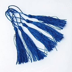 Blue Polyester Tassel Decorations, Pendant Decorations, Blue, 130x6mm, Tassel: 70~90mm