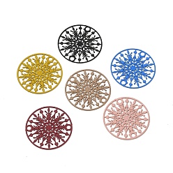Mixed Color 430 Stainless Steel Connector Charms, Etched Metal Embellishments, Flat Round with Snowflake Links, Mixed Color, 20x0.5mm, Hole: 1.6mm