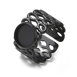 Black 304 Stainless Steel Cuff Ring Components, Round Bezel Pad Ring Setting, Ion Plating(IP), Long-Lasting Plated, Black, 18mm, Tray Size: 10mm