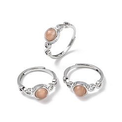 Солнечный Камень Натуральный камень, круглые, с реечной обшивкой латунными выводами, платина, 8 мм, внутренний диаметр: 17~18 мм